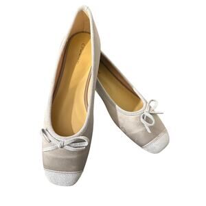 C.PARAVANO WOMEN’S SATIN SUEDE BOWKNOT SQUARE TOE GREY BALLET FLATS  41 (US 10)